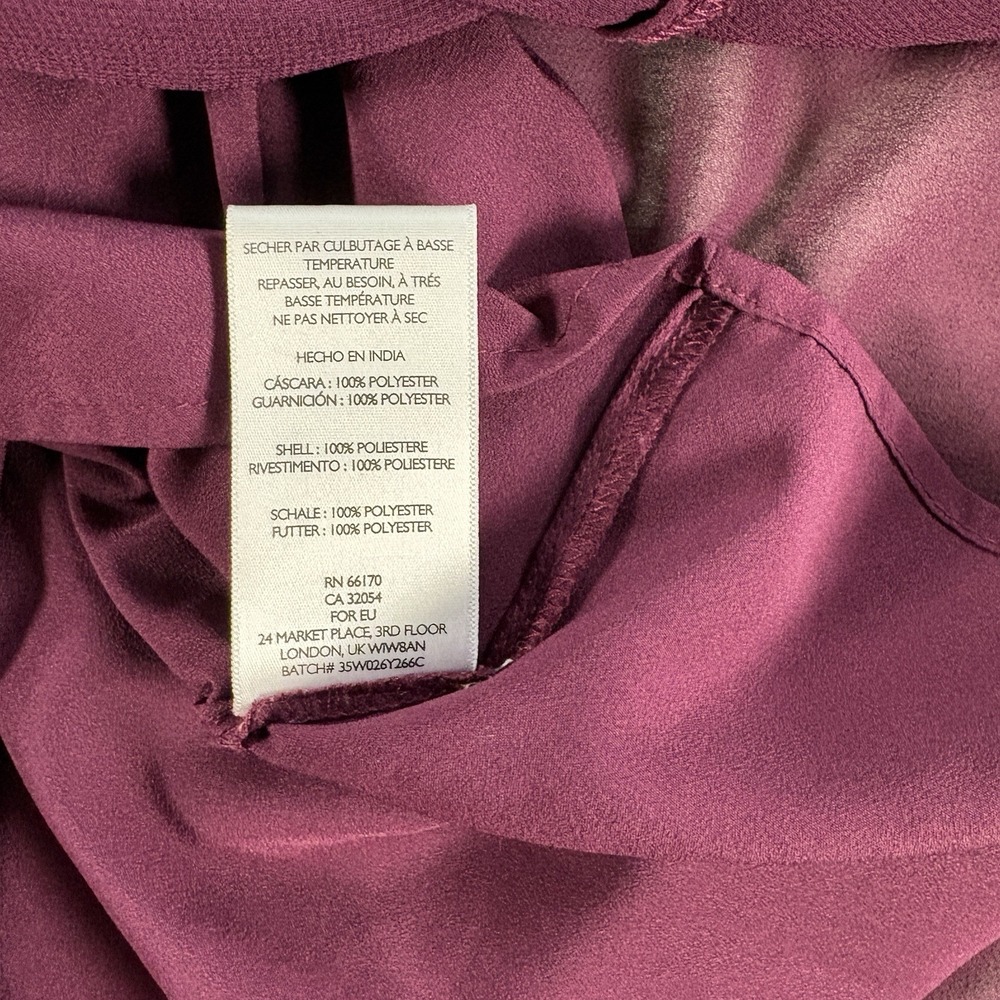 Kimchi Blue Fit & Flare Mini Dress Medium Plum Smocked Bodice Keyhole Back Sheer - Picture 5 of 10